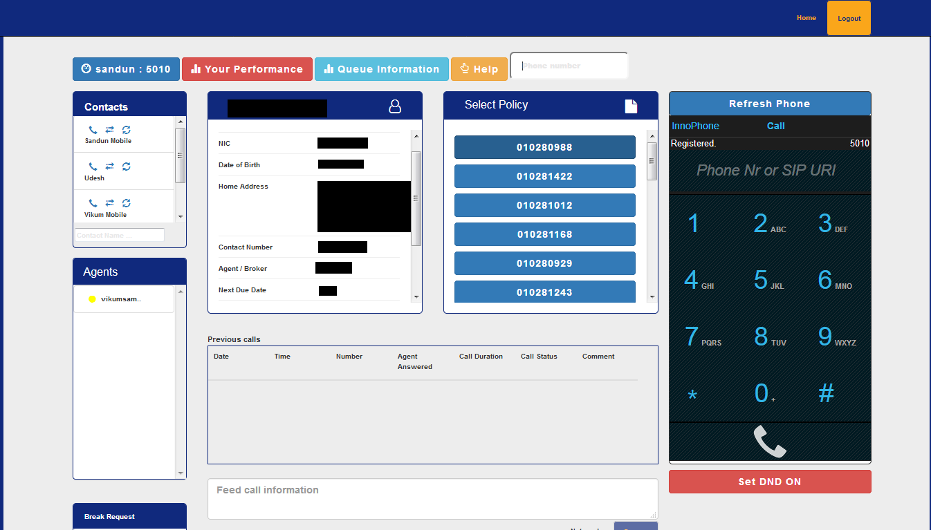 Call Center Agent Dashboard